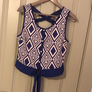 Purple and white crop top with Aztec design